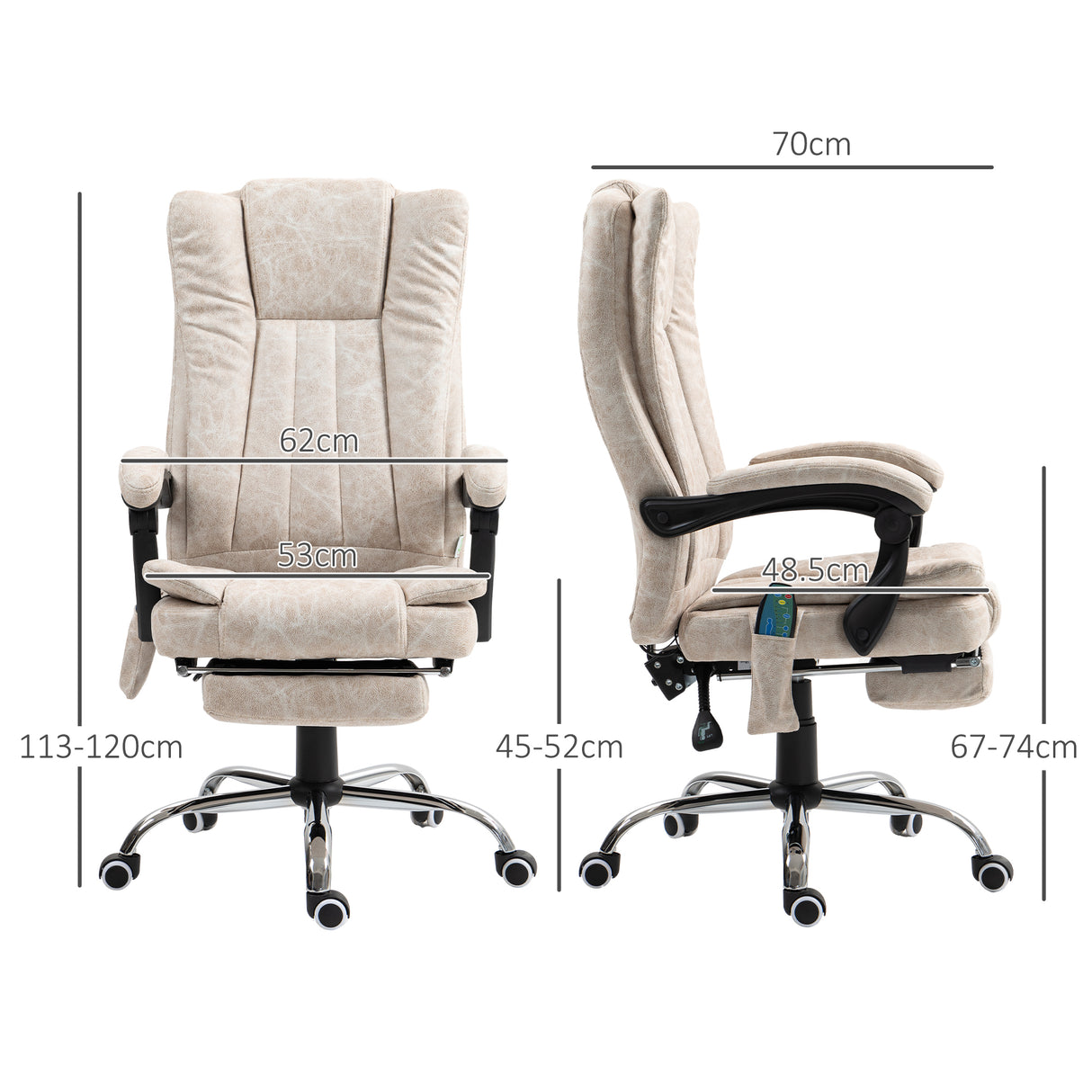 easycomfort easycomfort sedia da ufficio massaggiante e riscaldante con poggiapiedi in microfibra 62x70x113 120 cm crema