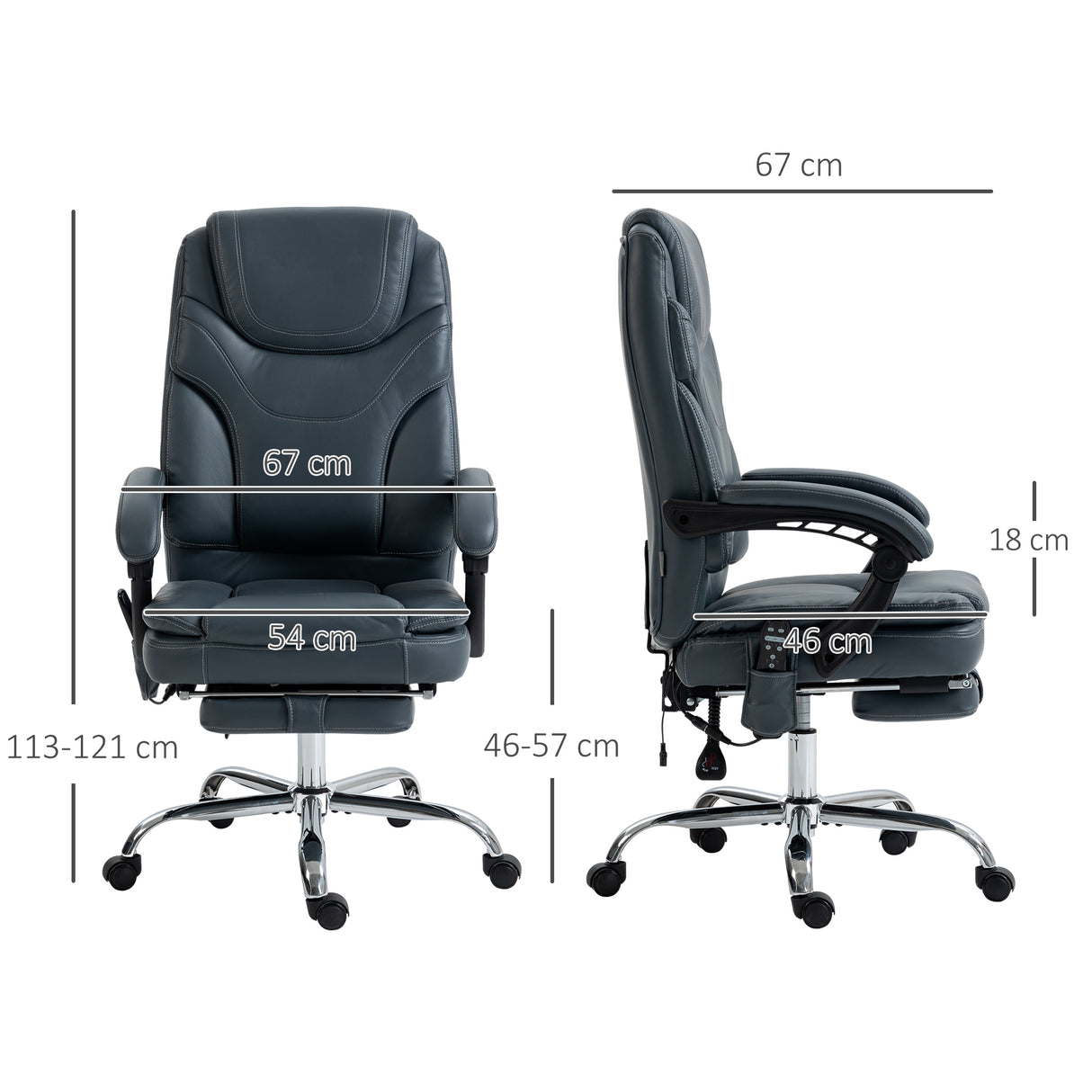 easycomfort easycomfort sedia da ufficio massaggiante e riscaldante con poggiapiedi in pelle pu e acciaio 67x67x113 121 cm grigio