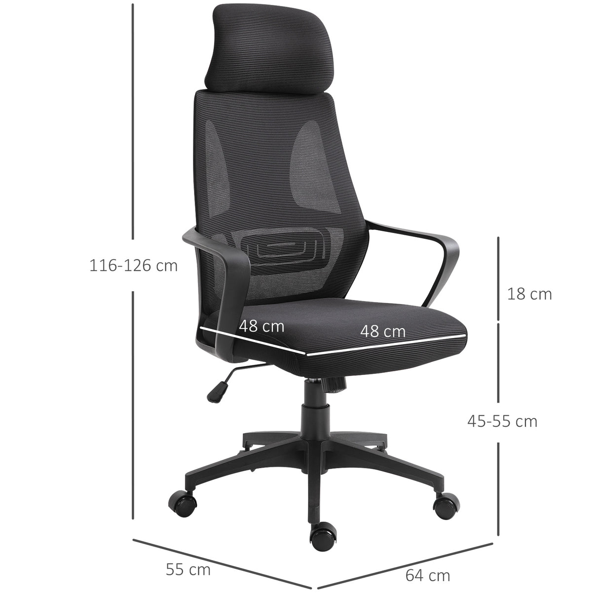 easycomfort easycomfort sedia da ufficio reclinabile con poggiatesta e supporto lombare in poliestere 64x55x116 126 cm nero
