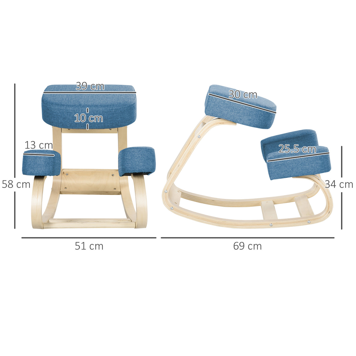 easycomfort easycomfort sedia ergonomica con inginocchiatoio in legno di betulla e cuscino 51x69x58cm blu