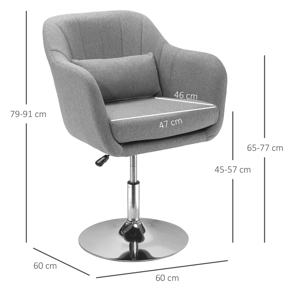 easycomfort easycomfort sedia girevole a 360 ad altezza regolabile con cuscino supporto lombare e bracciolo 60x60x79 91 cm grigio