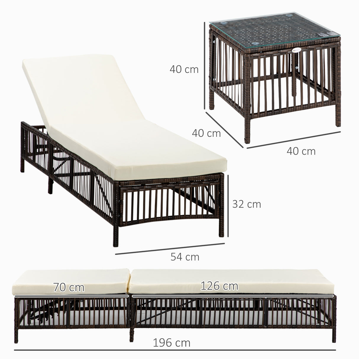 easycomfort easycomfort set 2 lettini prendisole con cuscini imbottiti e tavolino in rattan pe marrone e beige