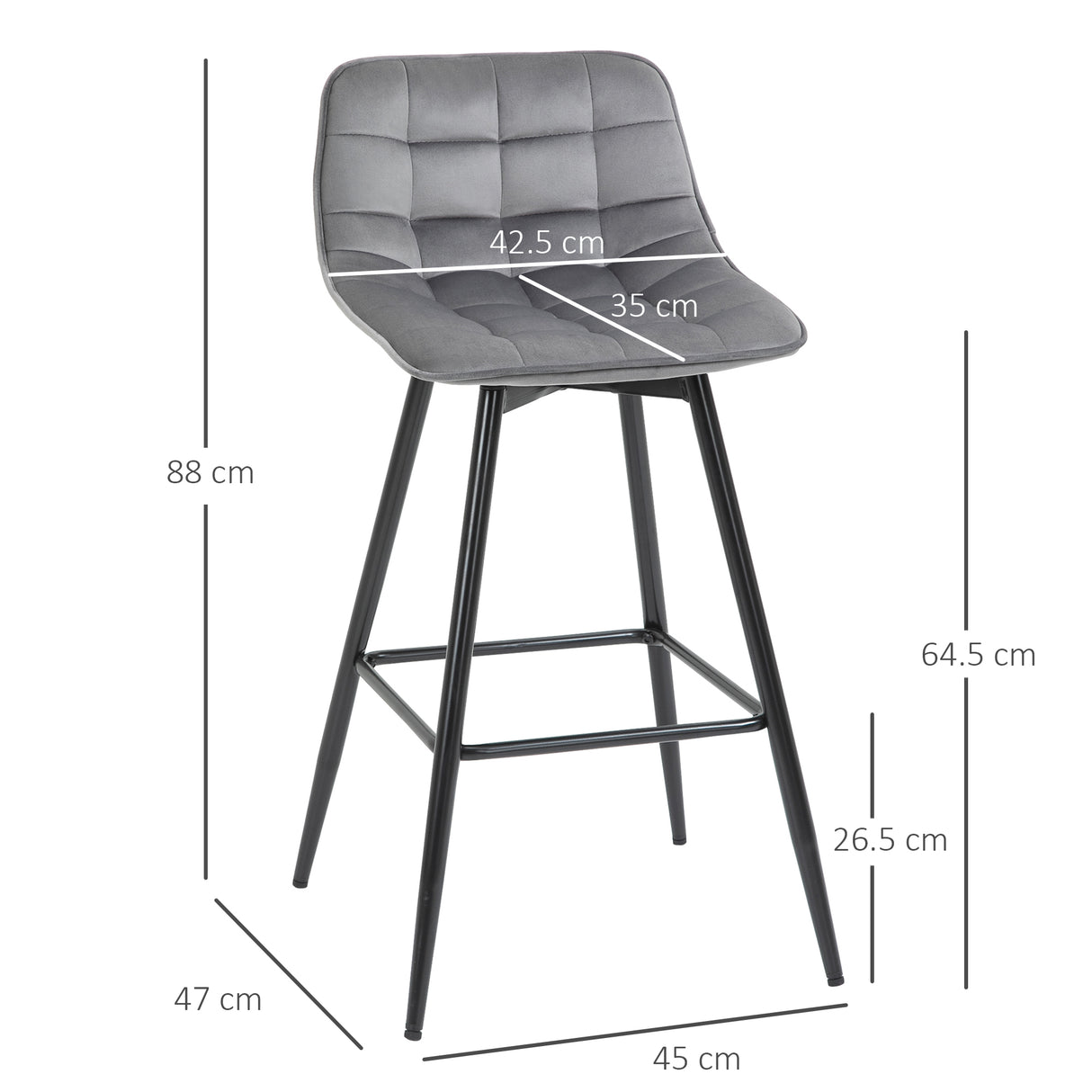 easycomfort easycomfort set 2 sgabelli alti in stile nordico con schienale e poggiapiedi sgabelli con schienale in tessuto effetto velluto e metallo 45x47x88 cm grigio ean 8054144138626