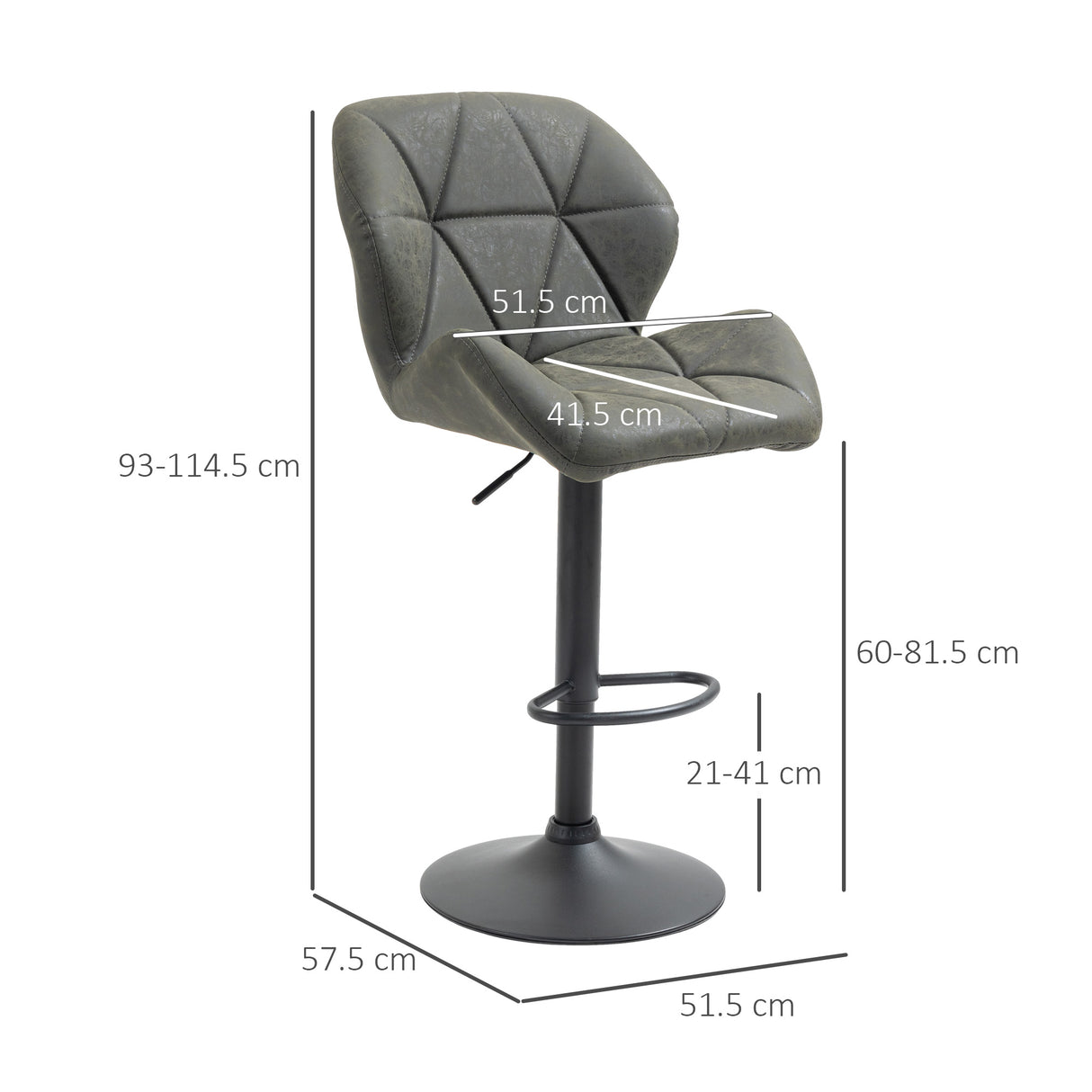 easycomfort easycomfort set 2 sgabelli da bar con altezza regolabile base in metallo e seduta in finta pelle sgabelli con schienale e poggiapiedi 51 5x57 5x93 114 5 cm verde militare