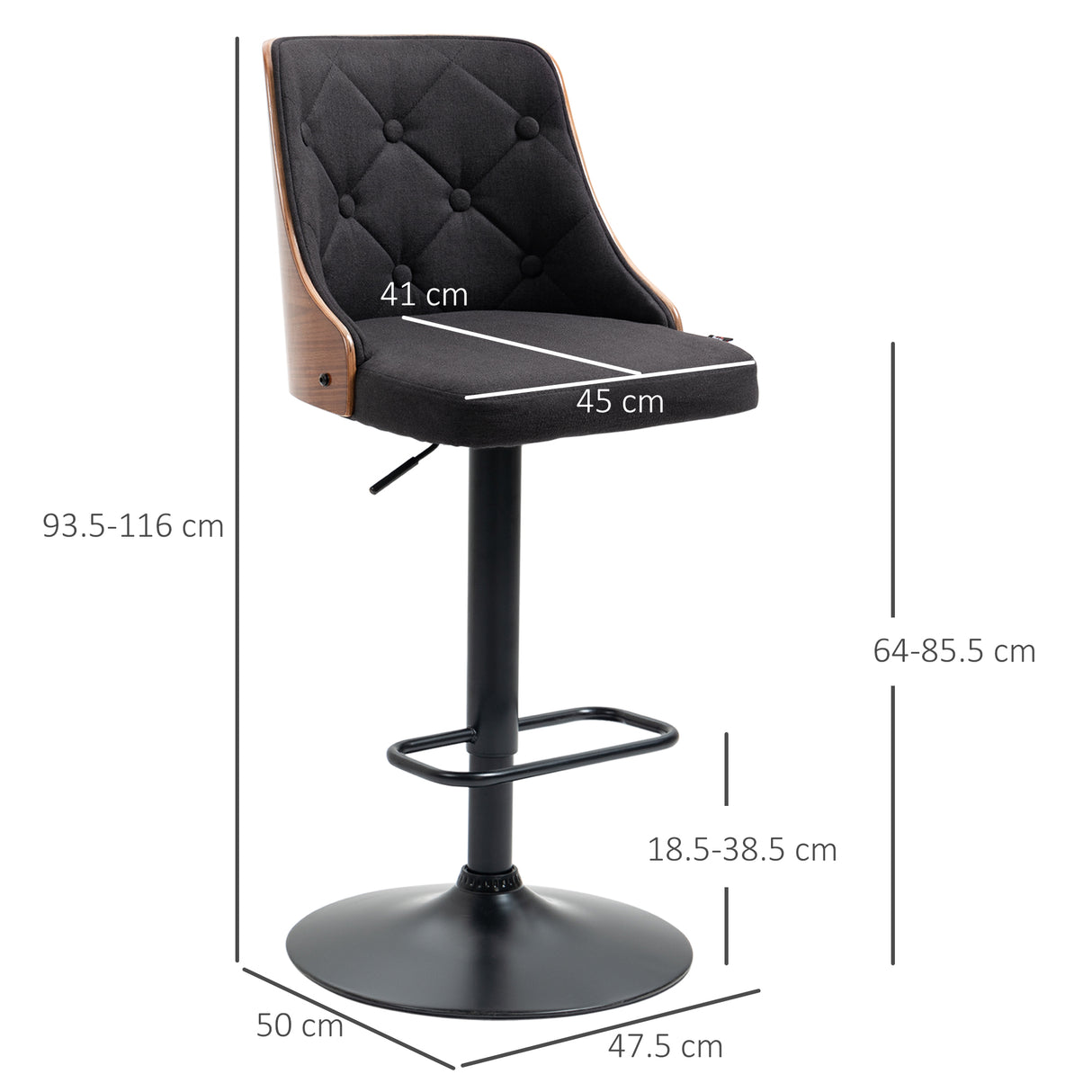 easycomfort easycomfort set 2 sgabelli da bar girevoli ad altezza regolabile per cucina e soggiorno 47 5x50x93 5 116 cm nero e noce