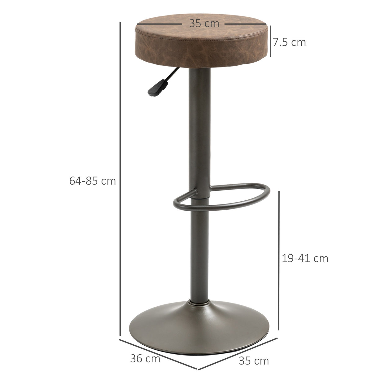 easycomfort easycomfort set 2 sgabelli da bar girevoli con poggiapiedi e altezza regolabile 35x36x64 85cm marrone