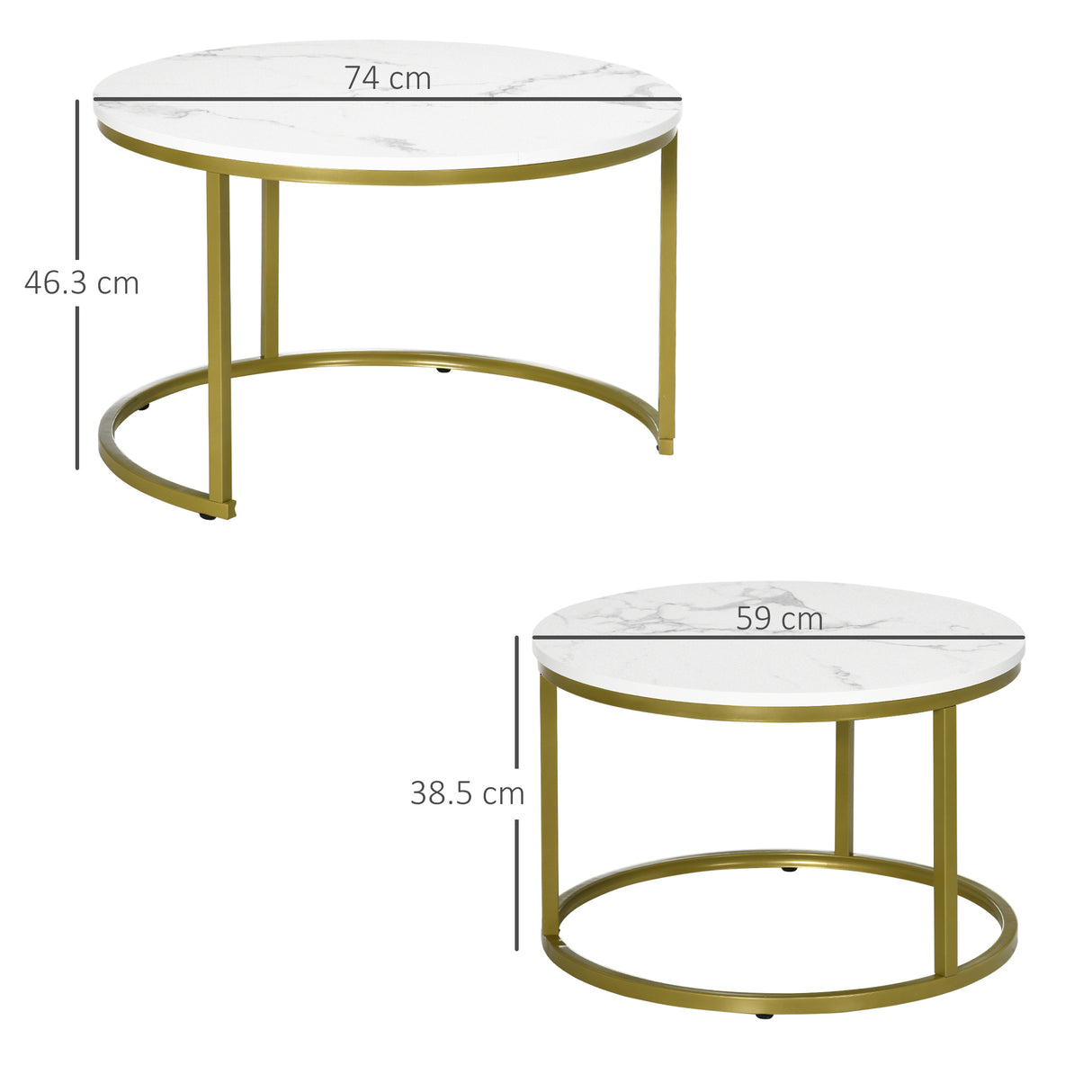 easycomfort easycomfort set 2 tavolini da salotto rotondi e impilabili in acciaio e truciolato 74x46 3 cm e 59x38 5 cm bianco e oro