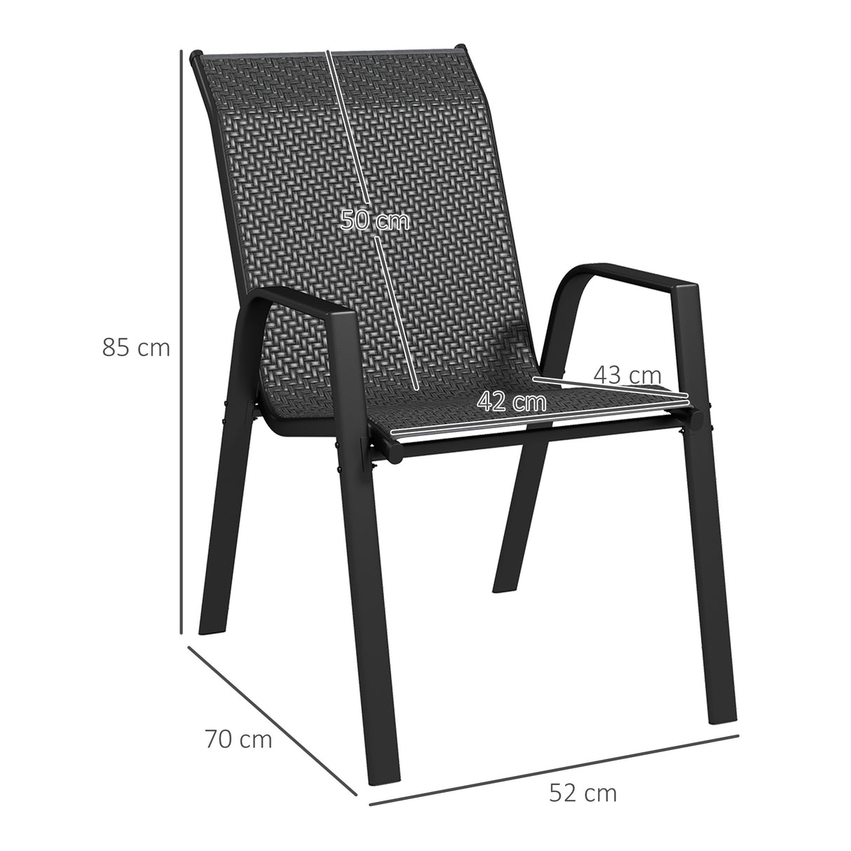 easycomfort easycomfort set 4 sedie da giardino impilabili con braccioli in rattan pe e acciaio grigio