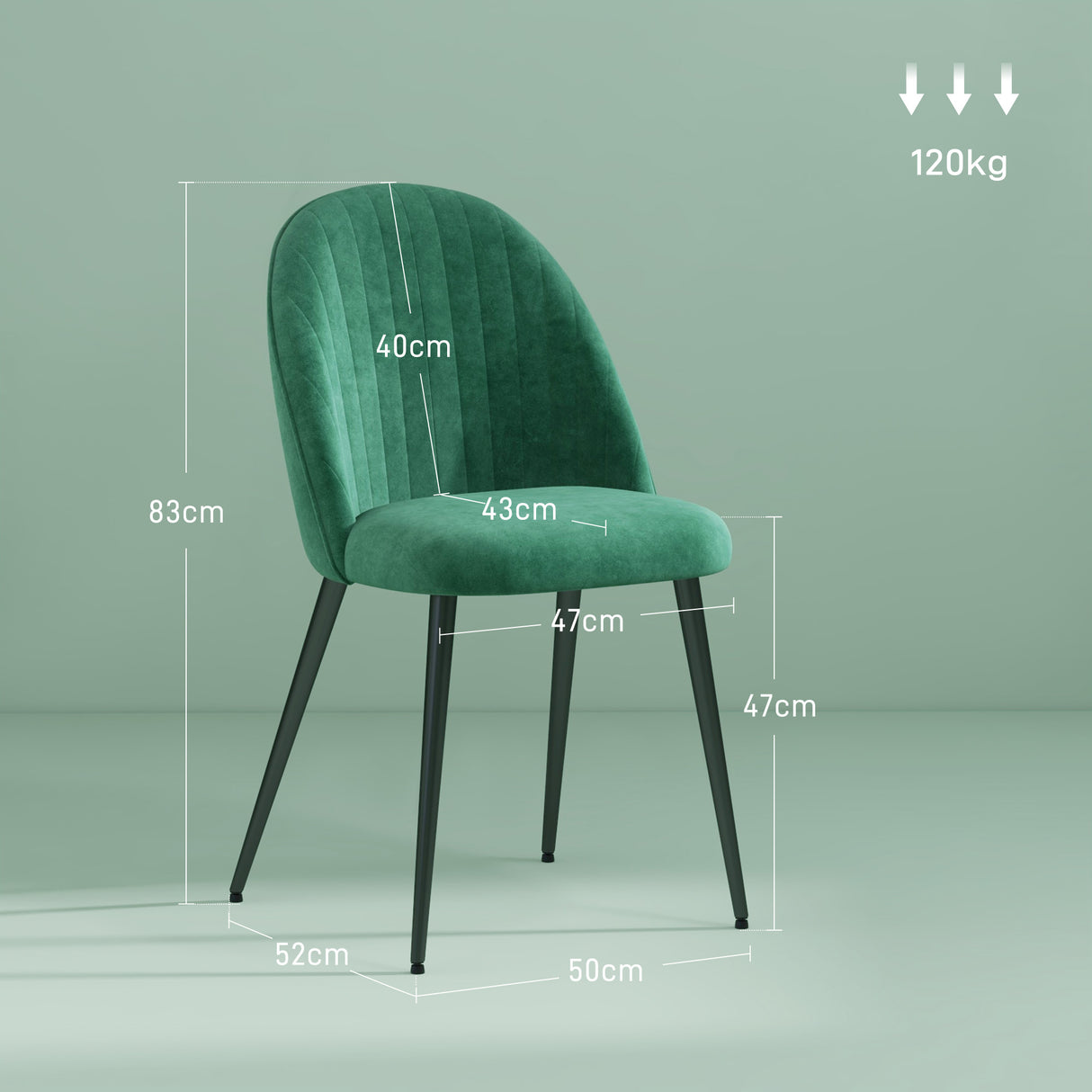 easycomfort easycomfort set 4 sedie moderne imbottite con schienale ricurvo in tessuto effetto velluto e acciaio 50x52x83 cm verde