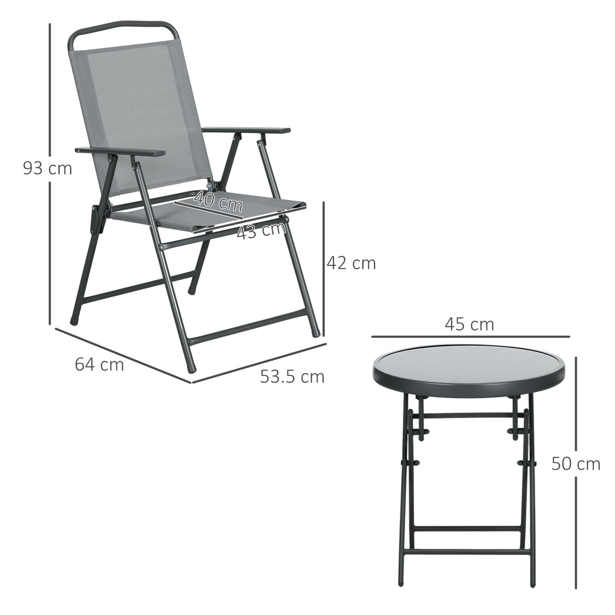 easycomfort easycomfort set da giardino 3 pezzi con 2 sedie 53 5x64x93 cm e tavolino da caffe 45x50 cm in metallo grigio chiaro
