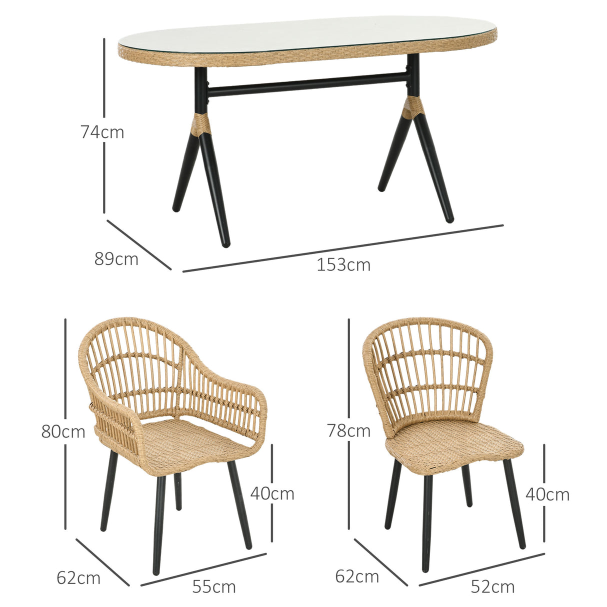easycomfort easycomfort set da giardino 7 pezzi in rattan pe con tavolo da pranzo 153x89x74 cm e 6 sedie 52x62x78 cm con cuscini