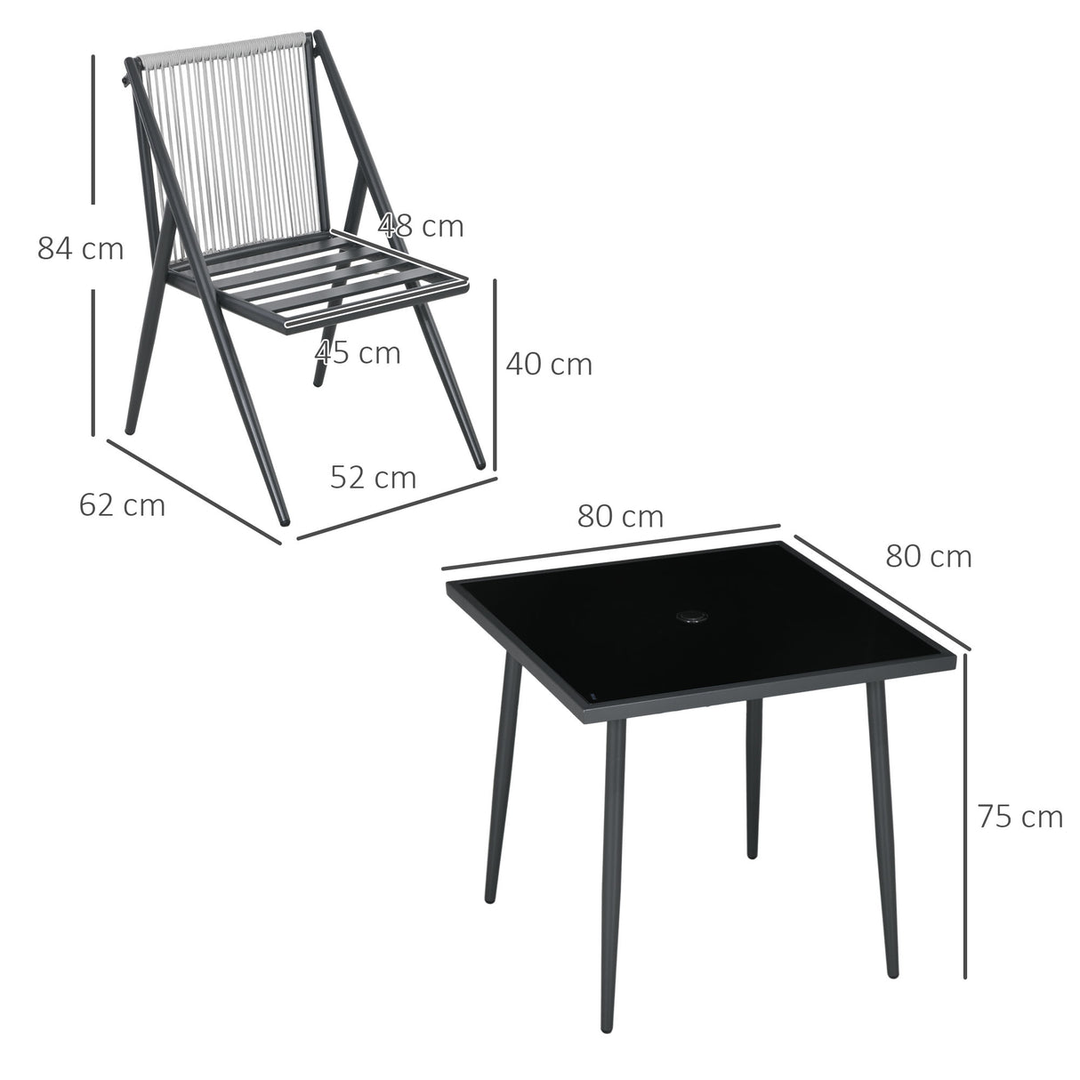 easycomfort easycomfort set da giardino con 4 sedie con cuscini e tavolo da pranzo quadrato in vetro grigio scuro