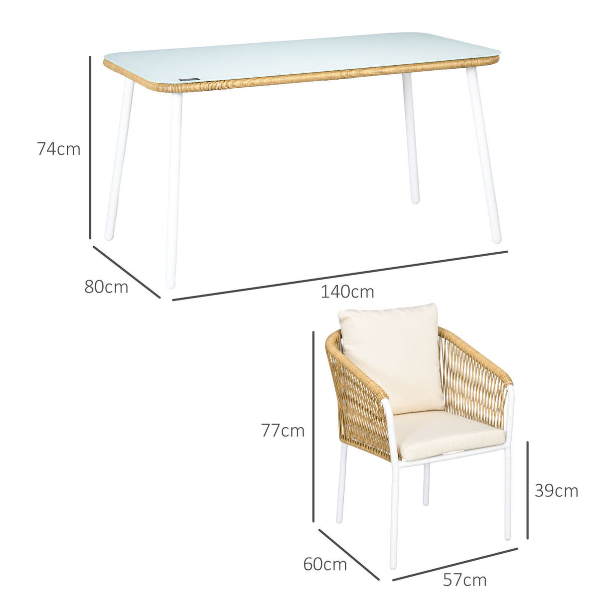 easycomfort easycomfort set da giardino in rattan pe e alluminio con tavolo in vetro e 4 sedie impilabili giallo