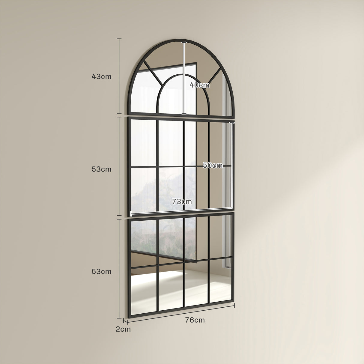 easycomfort easycomfort specchio da parete ad arco stile finestra per camera da letto e ingresso 76x43 cm nero