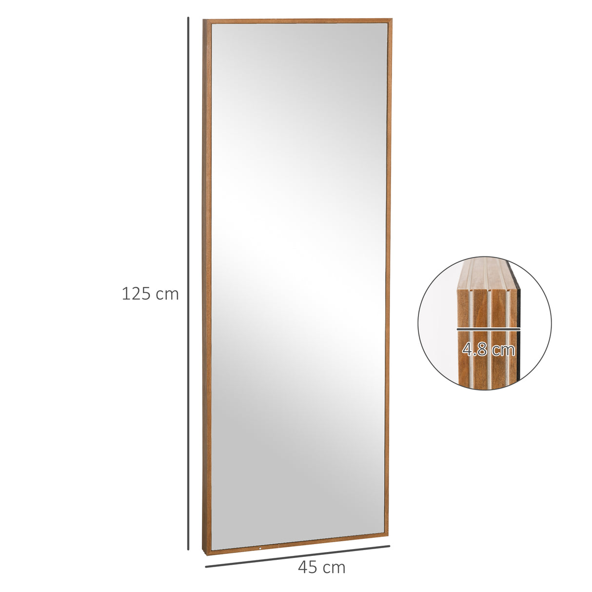 easycomfort easycomfort specchio da parete e da appoggio in legno di pino con ganci inclusi 45x125cm