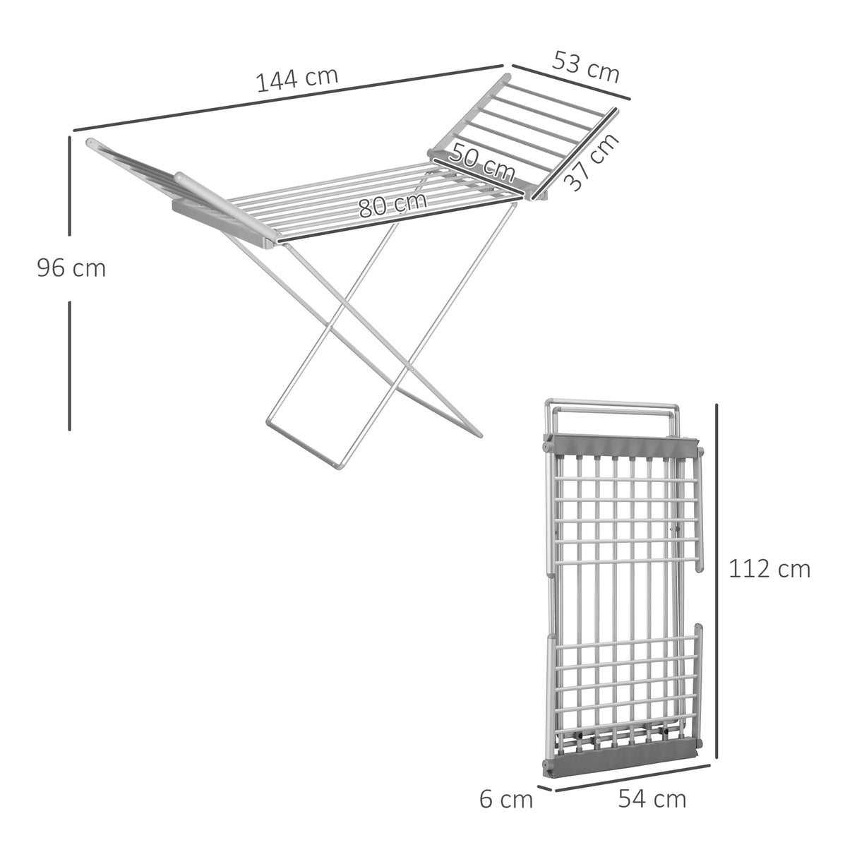 easycomfort easycomfort stendino elettrico riscaldato con ali pieghevole salvaspazio in lega di alluminio 144x53x91cm argento