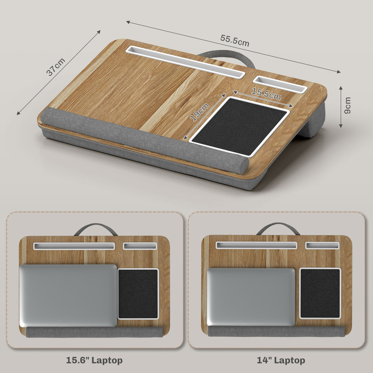 easycomfort easycomfort supporto per laptop da 15 6 con tappetino mouse e poggia polsi slot per tablet e smartphone rovere