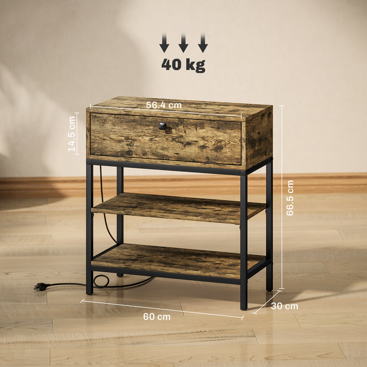 easycomfort easycomfort tavolino da divano con cassetto e 2 ripiani stile industriale in legno e metallo 60x30x66 5 cm nero e marrone