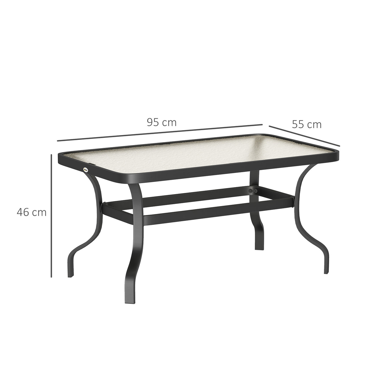 easycomfort easycomfort tavolino da esterno rettangolare in metallo nero con piano in vetro temperato 95x55x46 cm