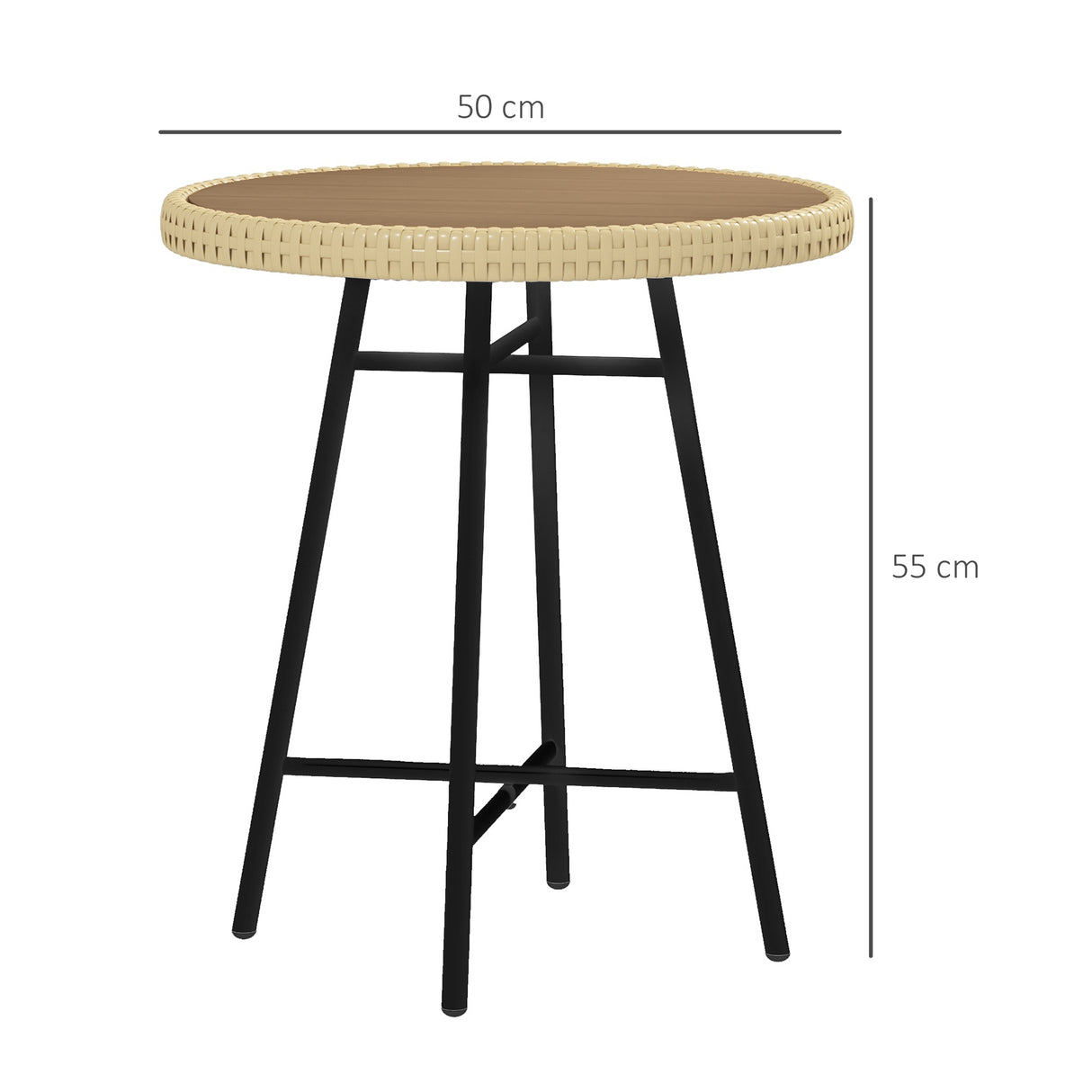 easycomfort easycomfort tavolino da giardino moderno in rattan e acciaio 50x50x55 cm nero e color legno