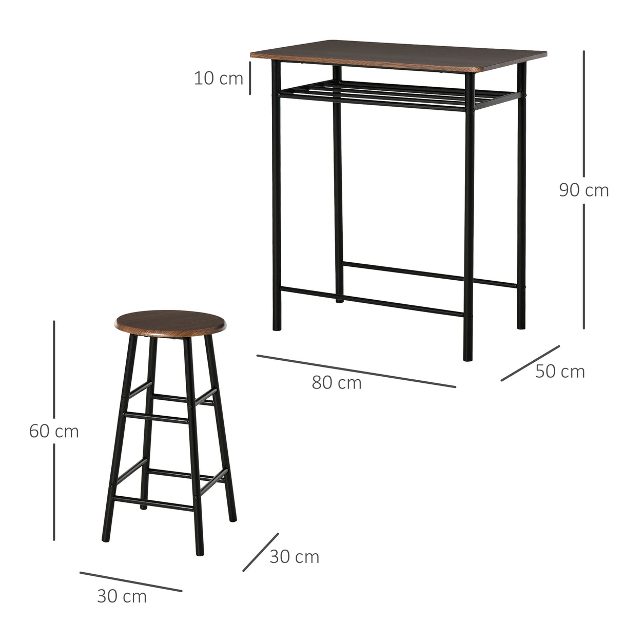 easycomfort easycomfort tavolo alto con 2 sgabelli per cucina soggiorno bar struttura in acciaio con poggiapiedi e mensola ean 8054144130316