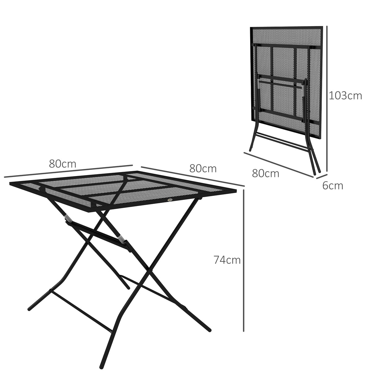 easycomfort easycomfort tavolo da giardino pieghevole quadrato con piano a rete in acciaio 80x80x74cm nero