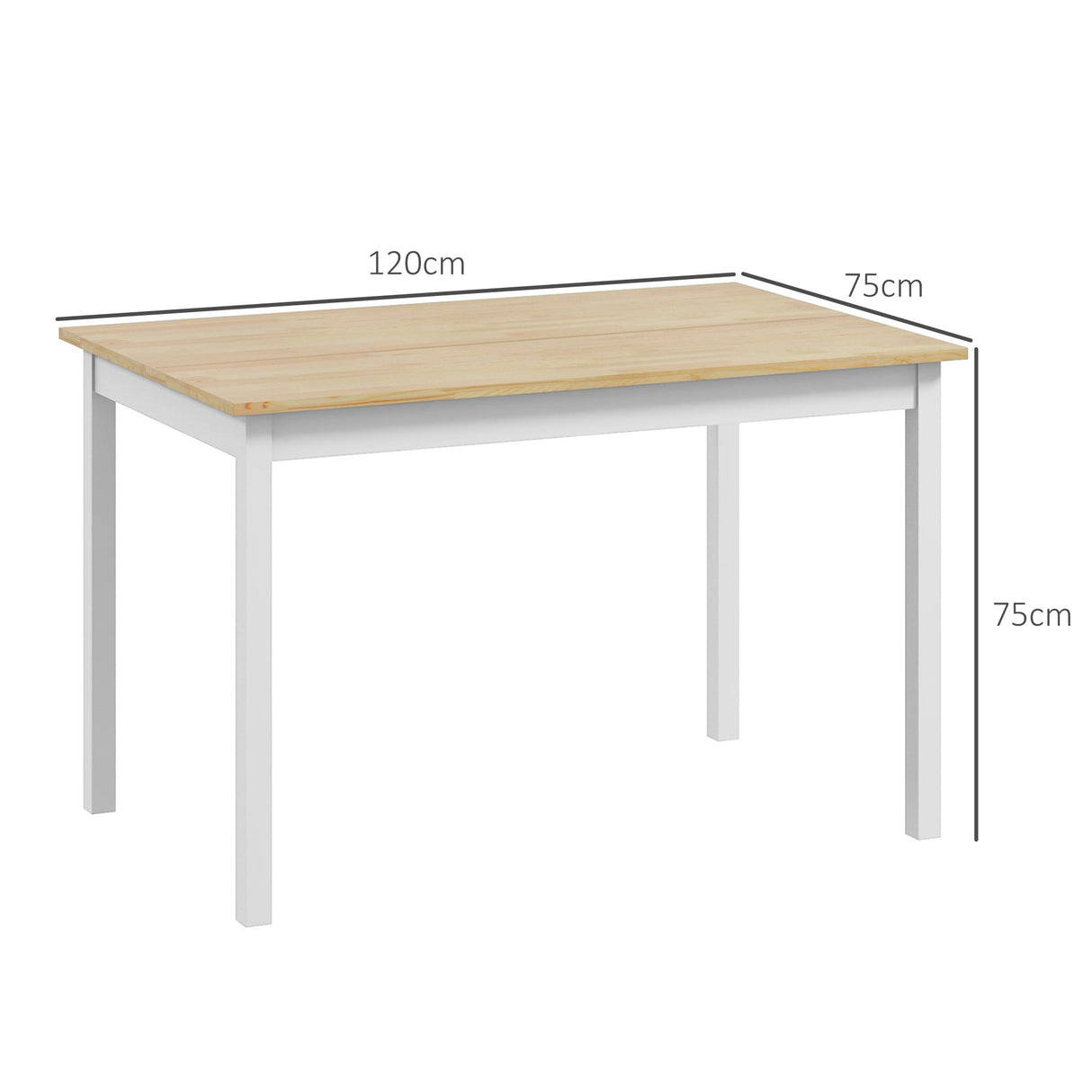 easycomfort easycomfort tavolo da pranzo 4 posti con piedini antiscivolo in legno di pino 120x75x75 cm