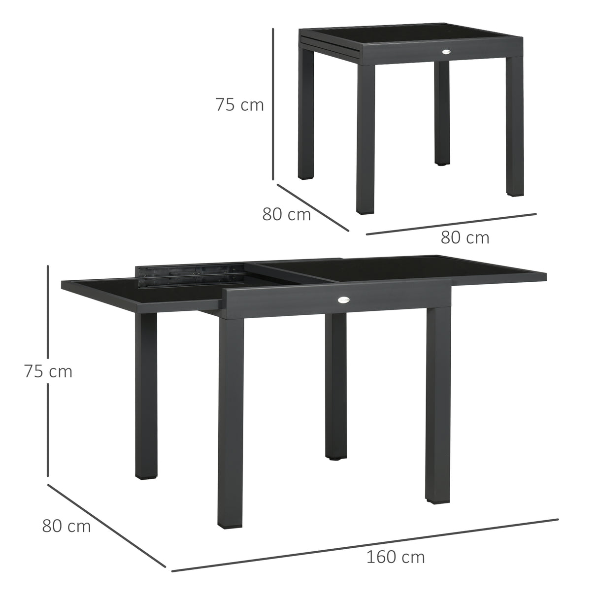 easycomfort easycomfort tavolo da pranzo allungabile da giardino con piano in vetro e alluminio 80 160x80x75 cm nero