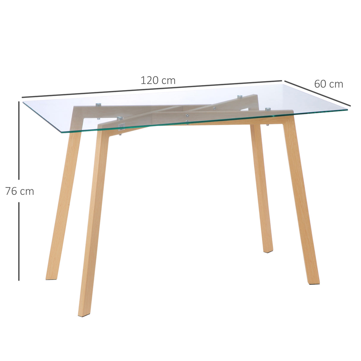 easycomfort easycomfort tavolo da pranzo rettangolare per 4 persone max in acciaio con piano in vetro temperato 120x60x76 cm