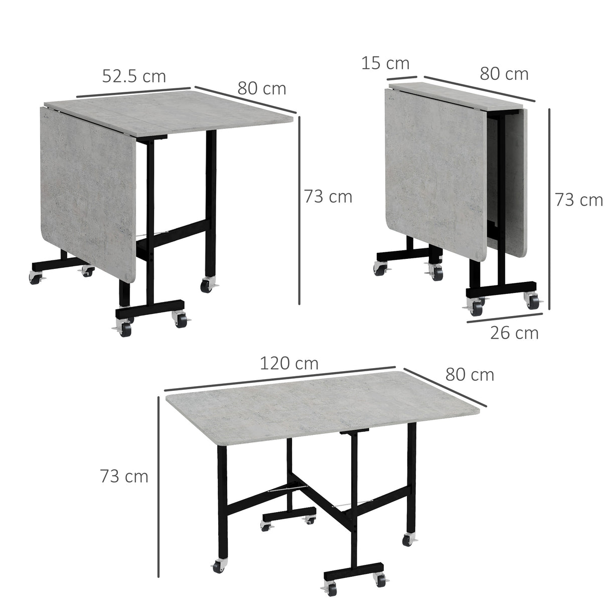 easycomfort easycomfort tavolo pieghevole a ribalta per 4 6 persone con 6 rotelle in legno e acciaio 120x80x73 cm grigio