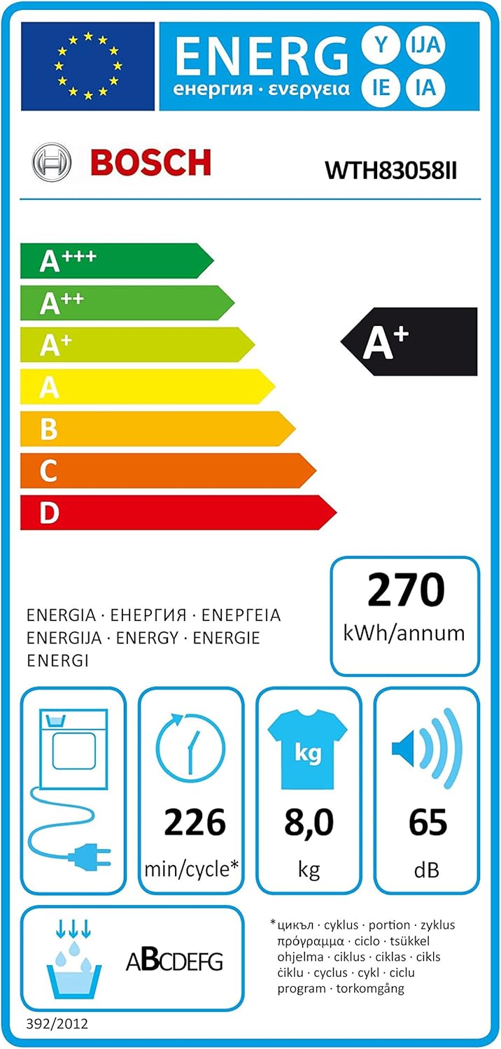 bosch asciugatrice a condensazione bosch wth83058ii serie 4 8 kg classe a a842xl598xp613 display led bianco ean 4242005355976