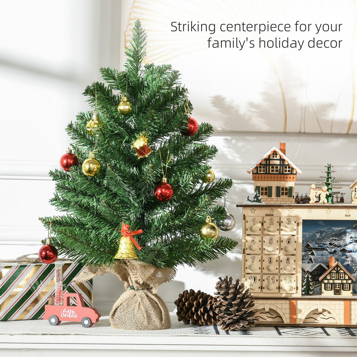 easycomfort easycomfort albero di natale mini 55cm con 50 rami folti e aghi realistici in pvc base in cemento e iuta