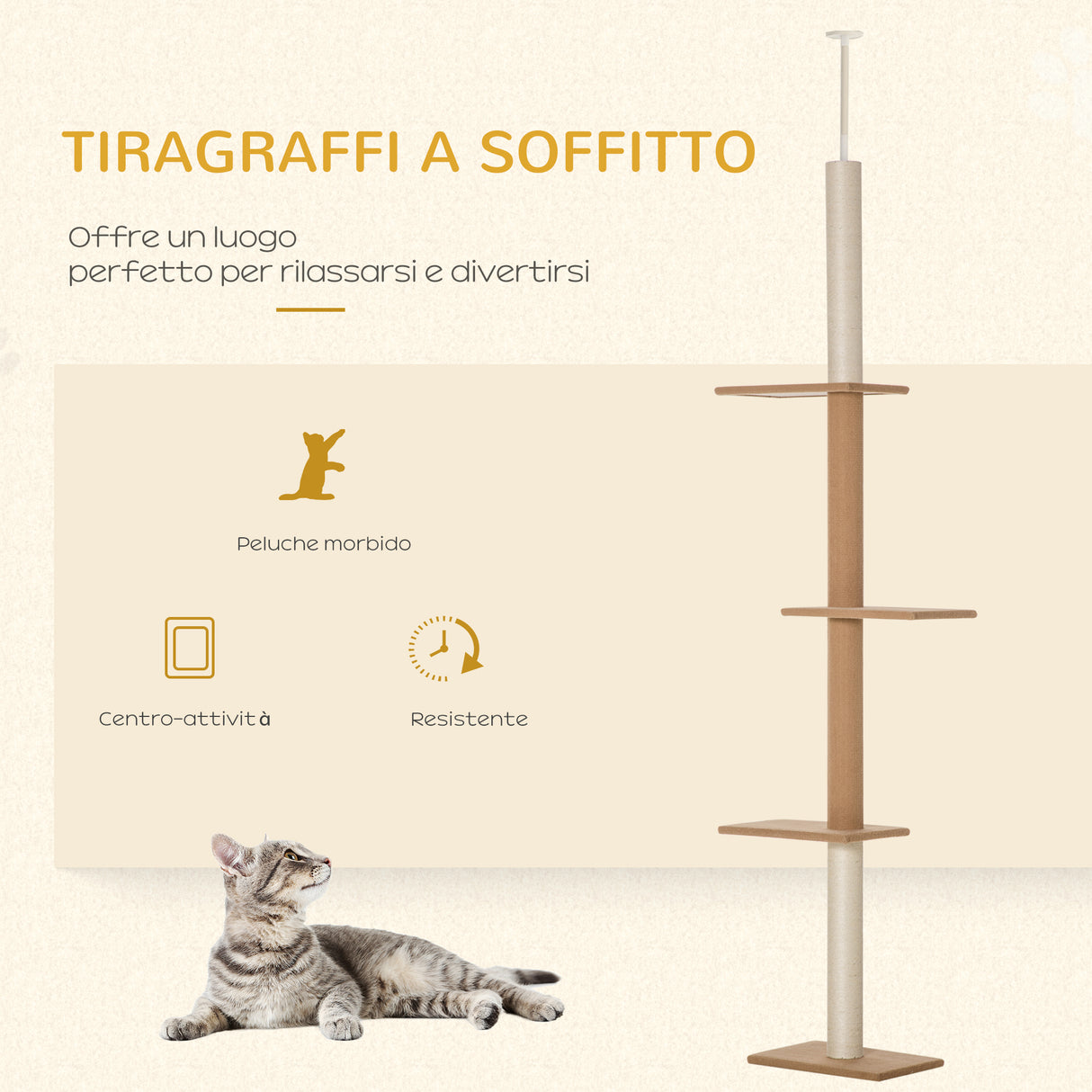 easycomfort easycomfort albero tiragraffi per gatti a 4 livelli con altezza regolabile marrone 43x27x228 260cm
