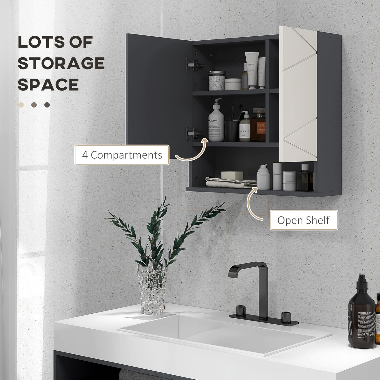 easycomfort easycomfort armadietto con specchiera bagno a 2 ante e mensole regolabili in legno 55x17x55cm grigio
