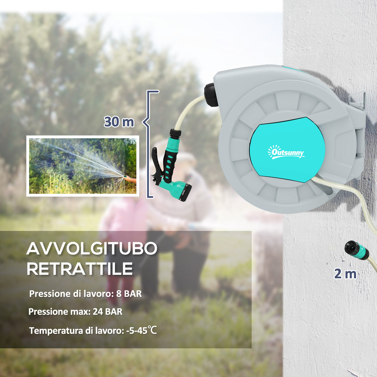 easycomfort easycomfort avvolgitubo automatico a parete e portatile lunghezza 302 m sistema di blocco e 7 getti verde
