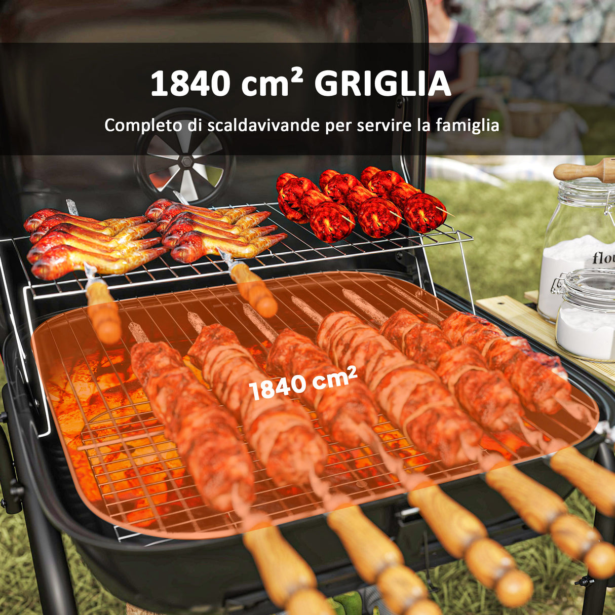 easycomfort easycomfort barbecue a carbone con 3 ripiani e ruote coperchio con presa daria regolabile rosso