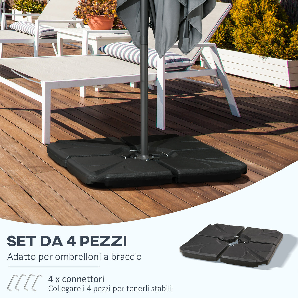 easycomfort easycomfort base per ombrellone in hdpe da 4 pezzi riempibili con acqua e sabbia max 18kg 103x103x8 3 cm nero