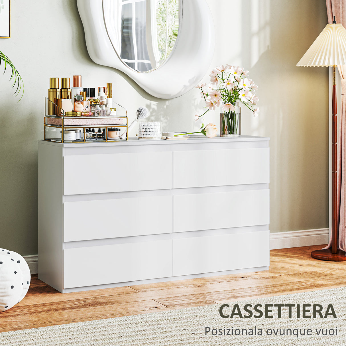 easycomfort easycomfort cassettiera 6 cassetti per camera da letto in legno con guide in metallo 120x39x75 cm bianco