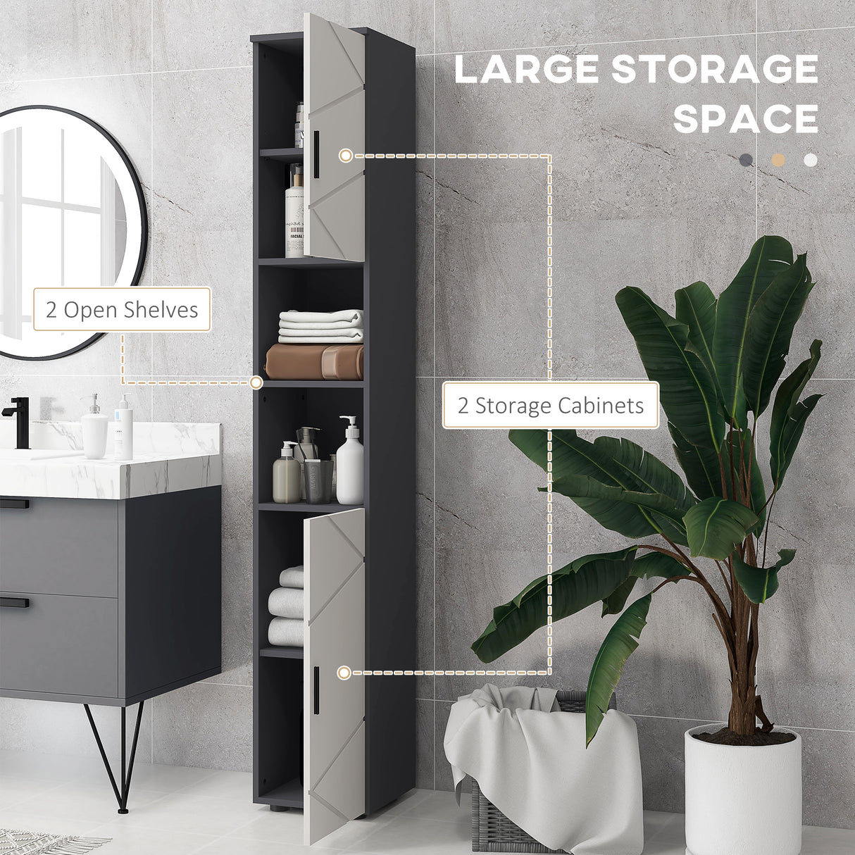 easycomfort easycomfort colonna bagno in truciolato con 2 ripiani aperti e 2 armadietti a 2 livelli 30x30x183 cm grigio