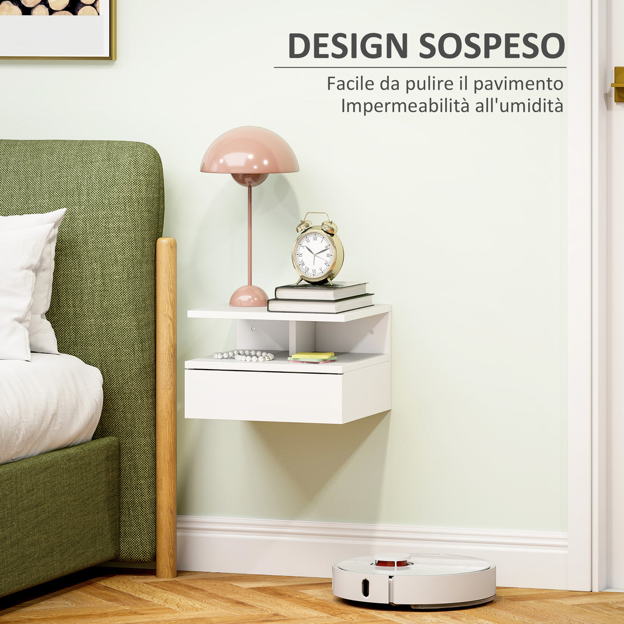 easycomfort easycomfort comodino sospeso per camera da letto con cassetto e mensola in legno 35x32x22 5cm bianco