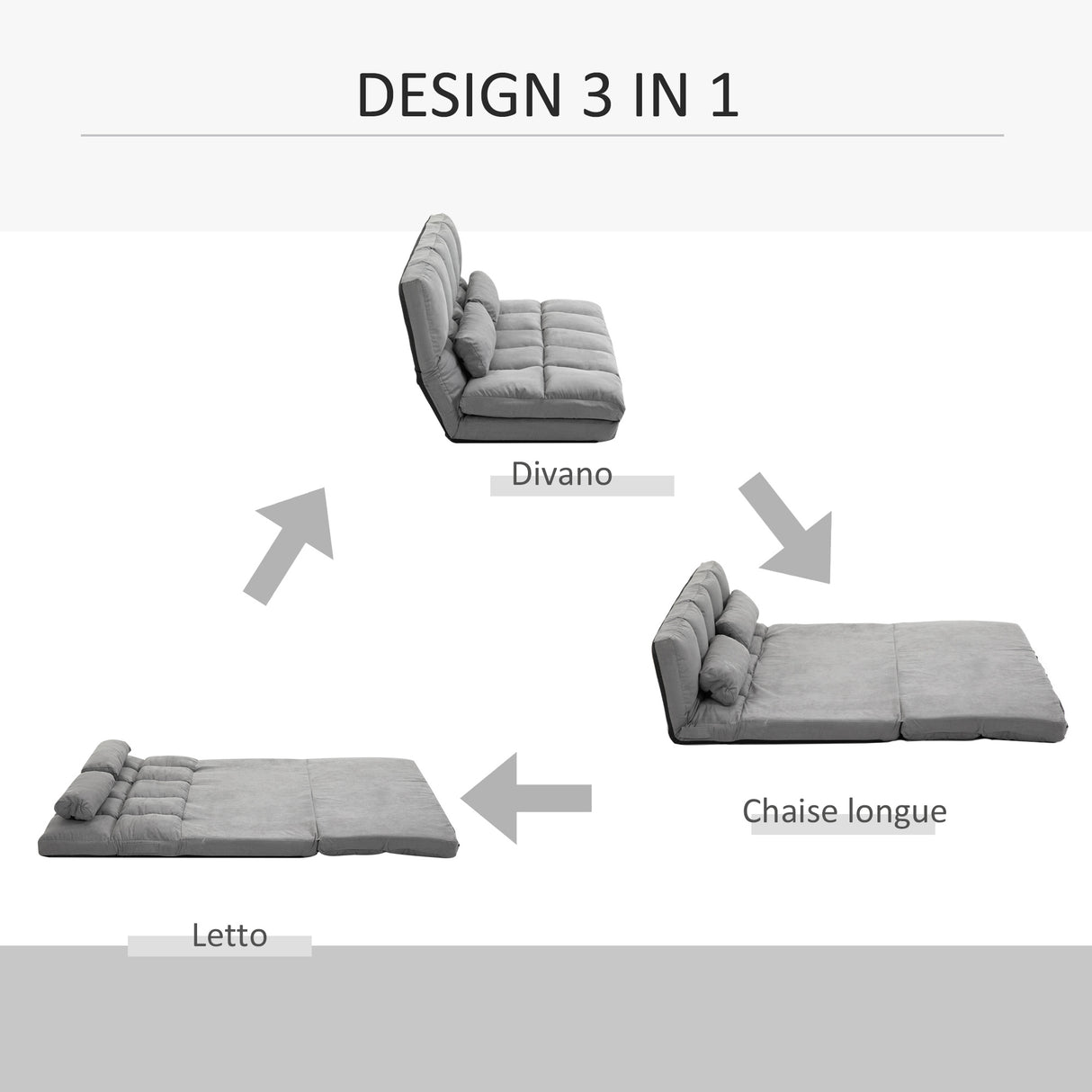 easycomfort easycomfort divano da terra pieghevole a lettino schienale reclinabile su 7 livelli e cuscini divano moderno per tv giochi lettura yoga ufficio 130x73x60 cm grigio chiaro ean 8055776914688