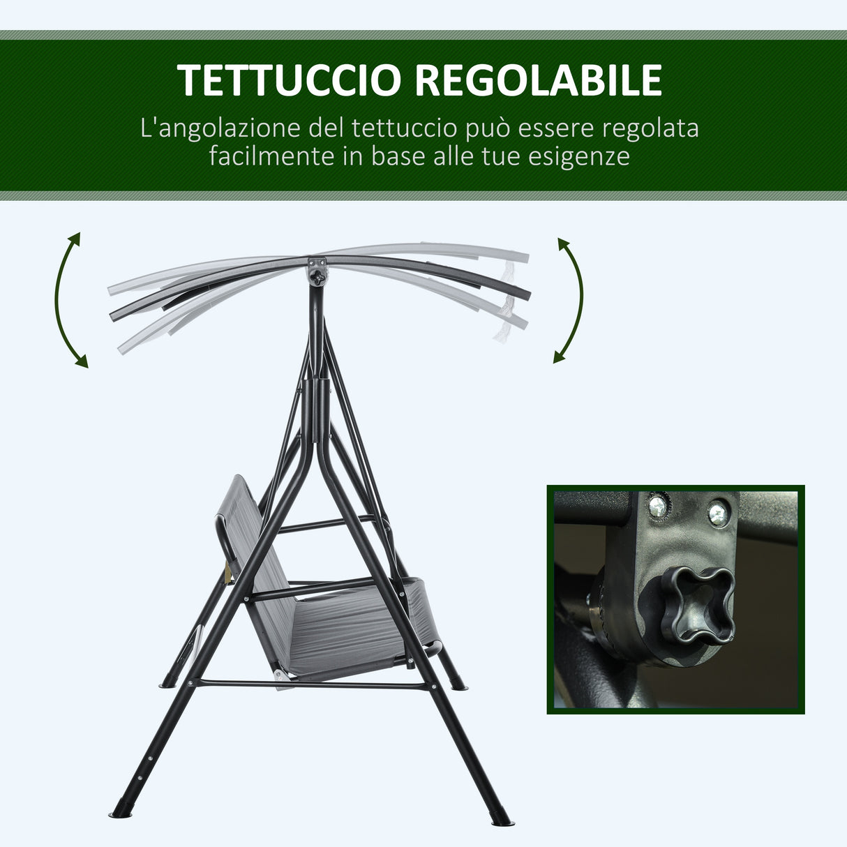 easycomfort easycomfort dondolo 3 posti con tettuccio inclinabile e cuscini in acciaio e poliestere 172x110x153 cm grigio