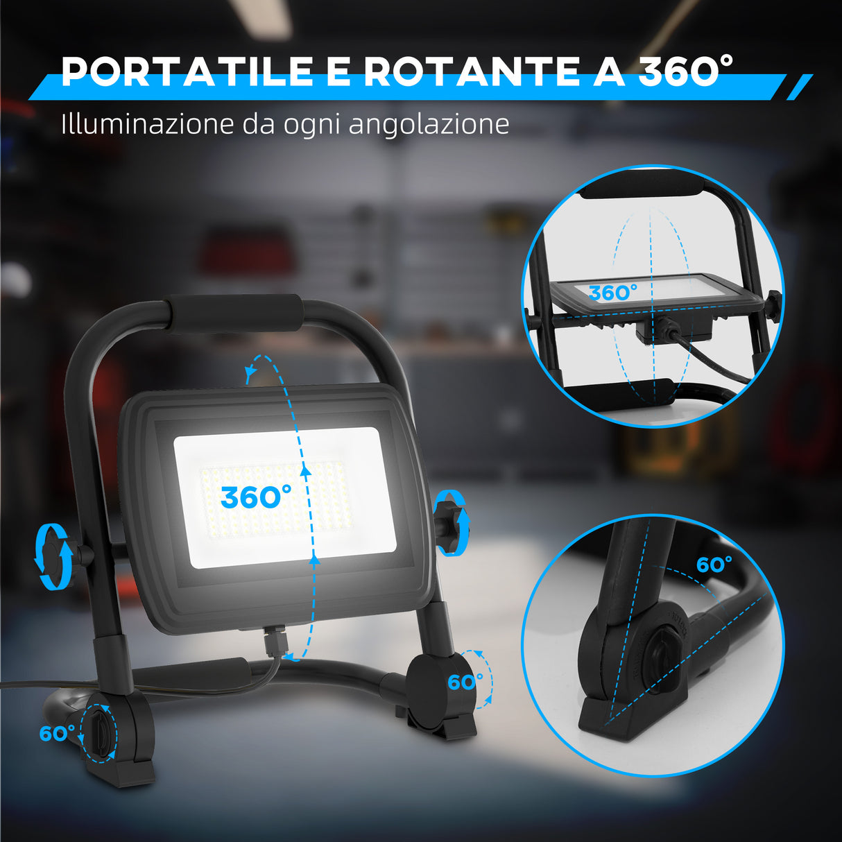 easycomfort easycomfort faretto led da lavoro da 6500k con testa girevole e supporto in alluminio e metallo 25 5x16x25 5 cm nero