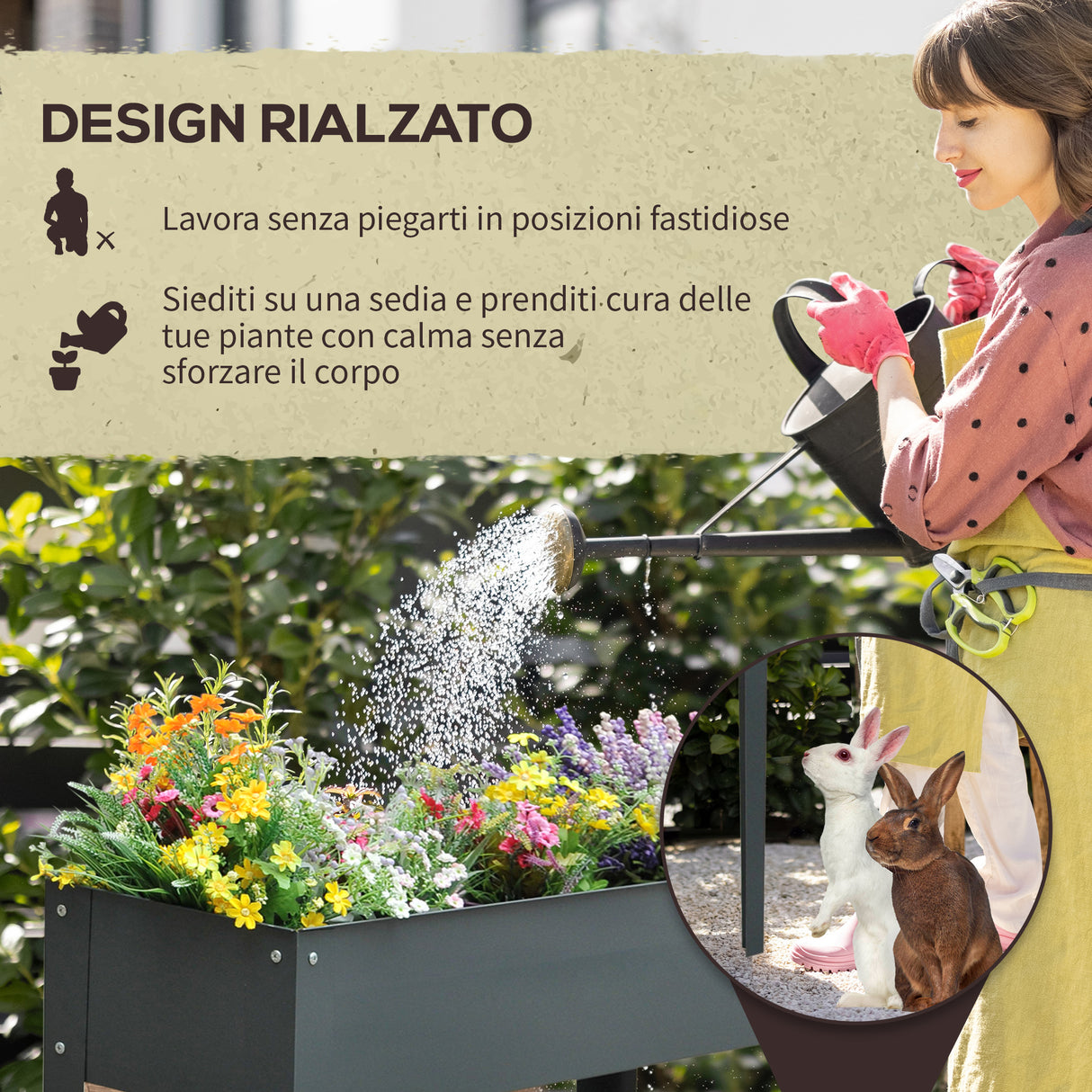easycomfort easycomfort fioriera da esterno rialzata in metallo con 3 fori di drenaggio 100x30x80 cm grigio