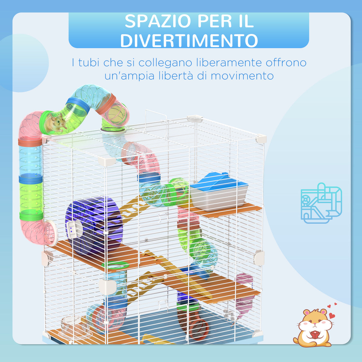 easycomfort easycomfort gabbia per criceti a 5 livelli con tubi ruota scale casetta e bottiglia in metallo pp e ps 46x30x58 cm