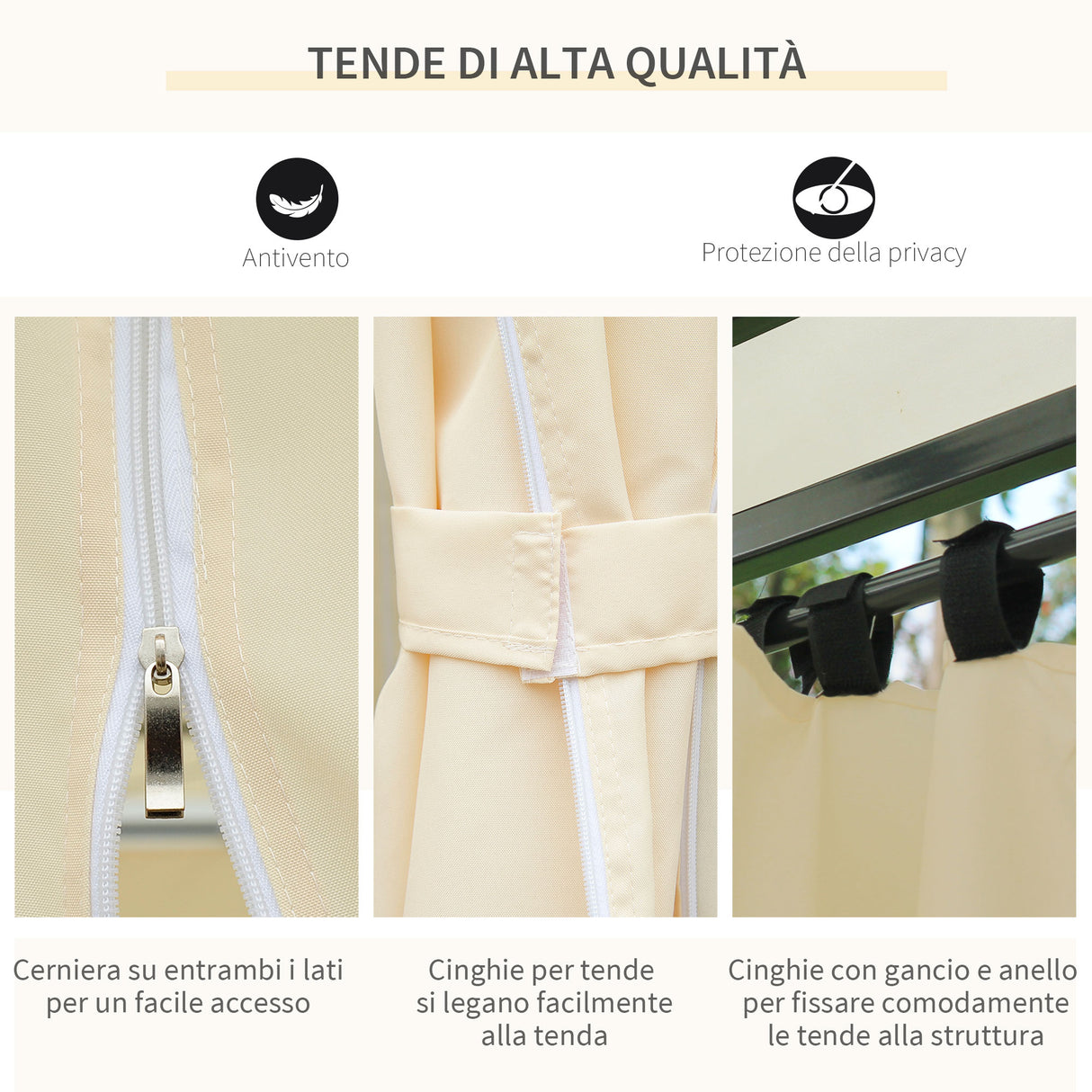 easycomfort easycomfort gazebo da giardino 3x4 m con tende e tetto a 2 livelli bianco crema