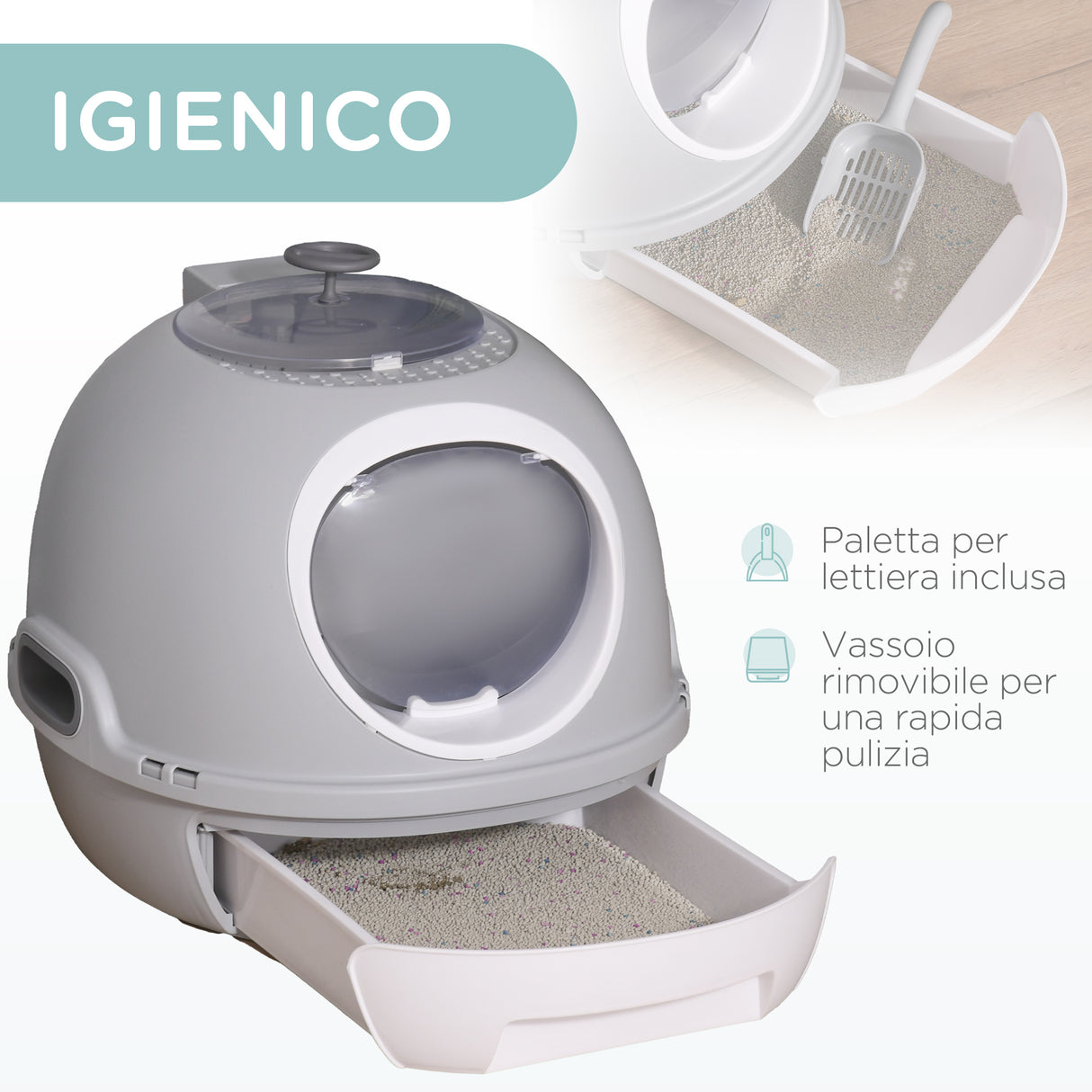 easycomfort easycomfort lettiera per gatti chiusa con vassoio estraibile 2 ingressi e paletta 47x55x44 cm grigio