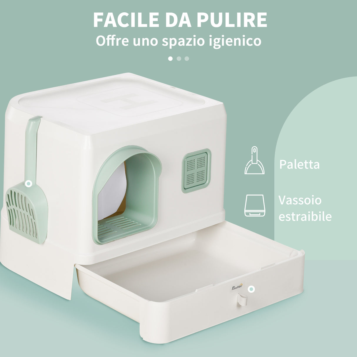 easycomfort easycomfort lettiera per gatti coperta con deodoranti vassoio e paletta in abs e pp 50x40x40 cm verde e bianco