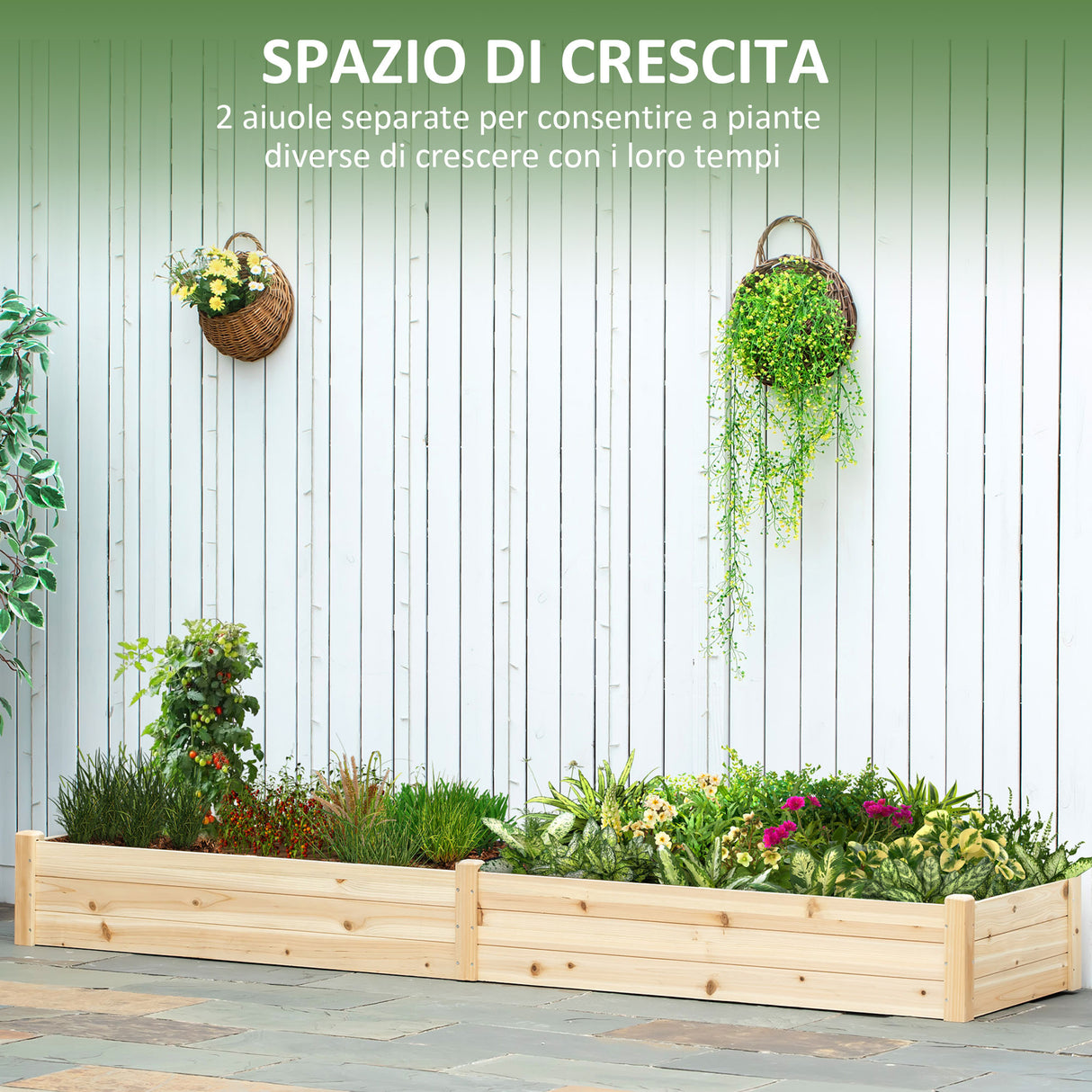 easycomfort easycomfort letto per orto rialzato in legno di abete con fondo aperto e 2 sezioni separate 244x615x27cm