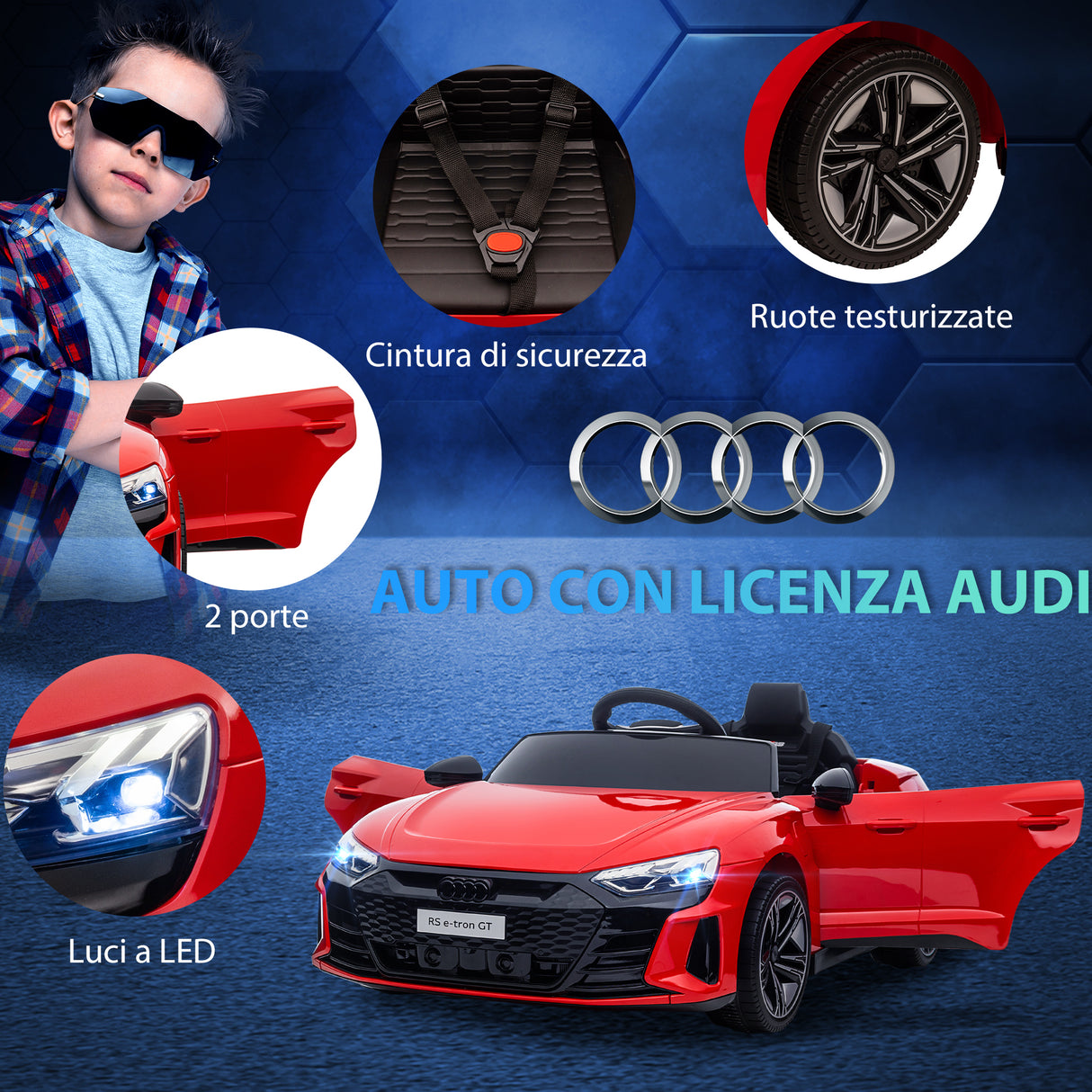 easycomfort easycomfort macchina elettrica per bambini 5 anni max licenza audi con pulsanti cinture e fari 103x58x41 cm rossa e nera